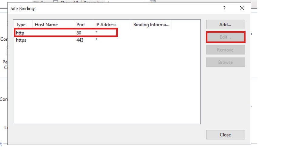 IIS HTTP Binding Edit